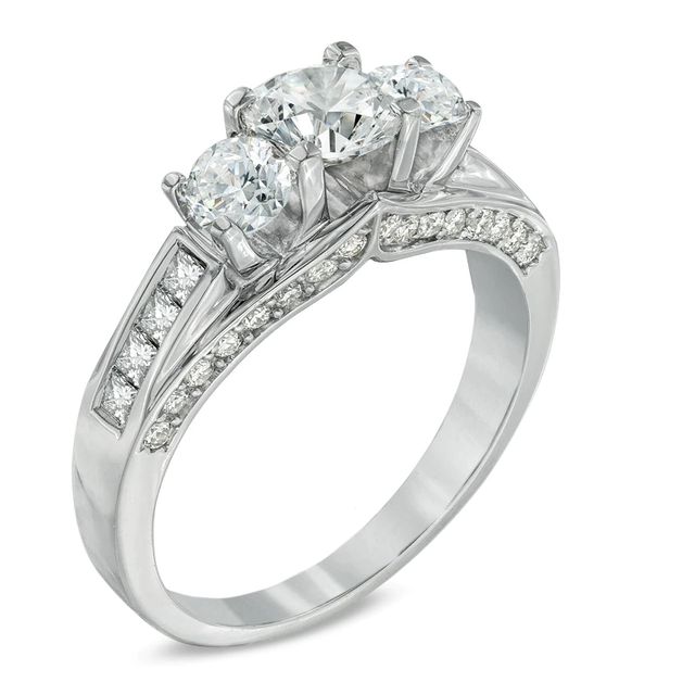 1.50 CT. T.W. Canadian Certified Diamond Three Stone Engagement Ring in 14K White Gold (I/I1)|Peoples Jewellers