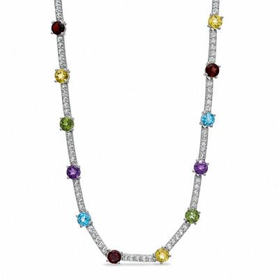 Multi Semi-Precious Gemstone Necklace in Sterling Silver - 17"|Peoples Jewellers