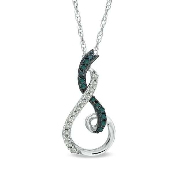 0.18 CT. T.W. Enhanced Blue and White Diamond Looping Abstract Pendant in 10K White Gold|Peoples Jewellers