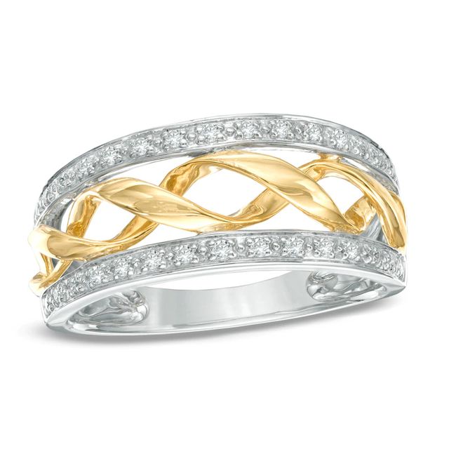0.15 CT. T.W. Diamond Cascading Stripe Band in 10K Two-Tone Gold|Peoples Jewellers