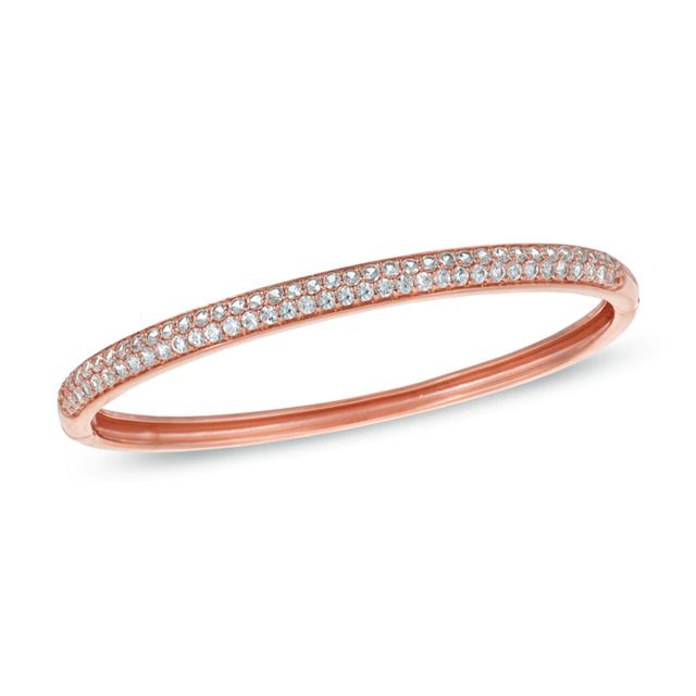 Lab-Created White Sapphire Bangle in Sterling Silver with 14K Rose Gold Plate