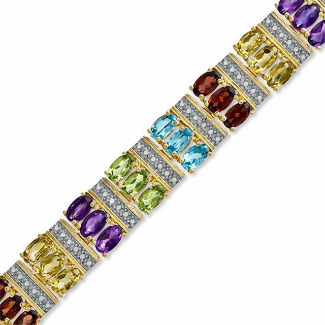 Multi-Gemstone and Diamond Accent Bracelet in Sterling Silver with 18K Gold Plate - 7.25"|Peoples Jewellers