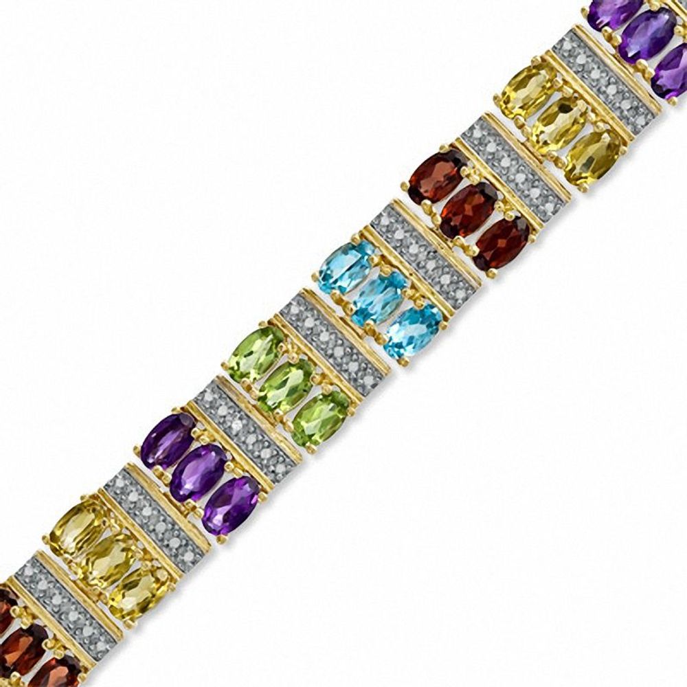 Multi-Gemstone and Diamond Accent Bracelet in Sterling Silver with 18K Gold Plate - 7.25"|Peoples Jewellers