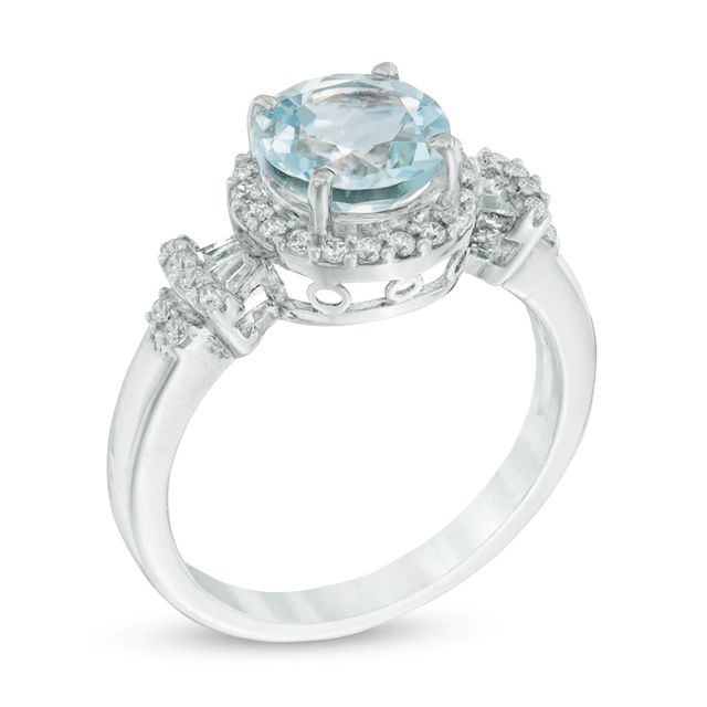 Aquamarine and Lab-Created White Sapphire Pendant, Ring and Earrings Set in Sterling Silver - Size 7|Peoples Jewellers