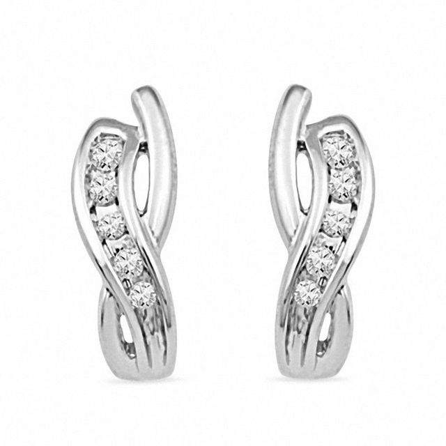 Diamond Accent Criss-Cross Hoop Earrings in 10K White Gold|Peoples Jewellers