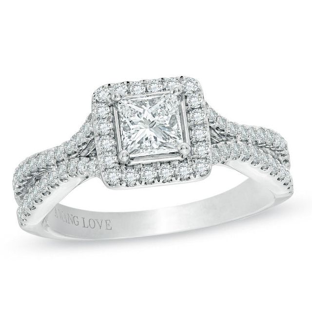 Vera Wang Love Collection 0.95 CT. T.W. Princess-Cut Diamond Split Shank Frame Engagement Ring in 14K White Gold|Peoples Jewellers