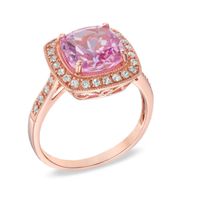 9.0mm Cushion-Cut Lab-Created Pink and White Sapphire Ring in Sterling Silver with 14K Rose Gold Plate|Peoples Jewellers