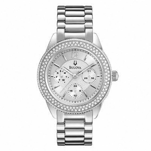 Ladies' Bulova Crystal Accent Watch with Silver-Tone Dial (Model: 96N102)|Peoples Jewellers