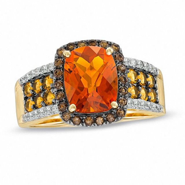 Cushion-Cut Madeira Citrine, Smoky Quartz and 0.13 CT. T.W. Diamond Ring in 10K Gold|Peoples Jewellers