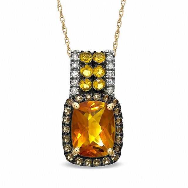 Cushion-Cut Madeira Citrine, Smoky Quartz and Diamond Accent Pendant in 10K Gold