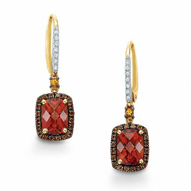 Cushion-Cut Madeira Citrine, Smoky Quartz and Diamond Accent Earrings in 10K Gold|Peoples Jewellers