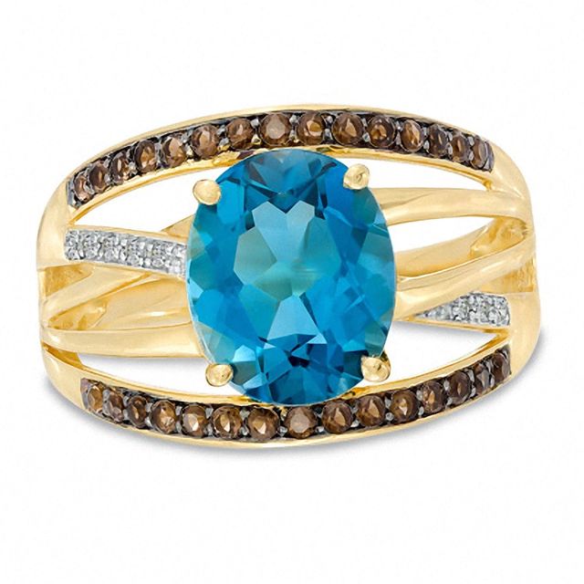 Oval London Blue Topaz, Smoky Quartz and Diamond Accent Orbit Ring in 10K Gold|Peoples Jewellers