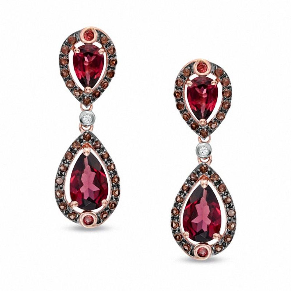 Pear-Shaped Rhodolite Garnet, Smoky Quartz and Lab-Created White Sapphire Earrings in 10K Rose Gold|Peoples Jewellers