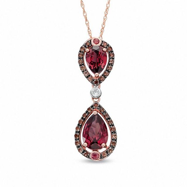 Pear-Shaped Rhodolite Garnet, Smoky Quartz and Lab-Created White Sapphire Pendant in 10K Rose Gold|Peoples Jewellers