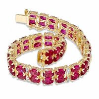 Oval Lab-Created Ruby and Diamond Accent Double Row Bracelet in 14K Gold Vermeil - 7.25"|Peoples Jewellers