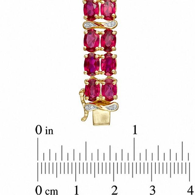 Oval Lab-Created Ruby and Diamond Accent Double Row Bracelet in 14K Gold Vermeil - 7.25"|Peoples Jewellers