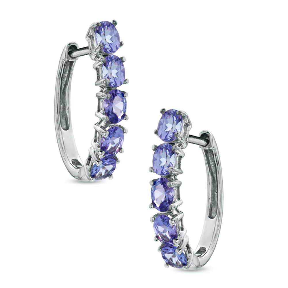 Oval Tanzanite Hoop Earrings in 10K White Gold|Peoples Jewellers