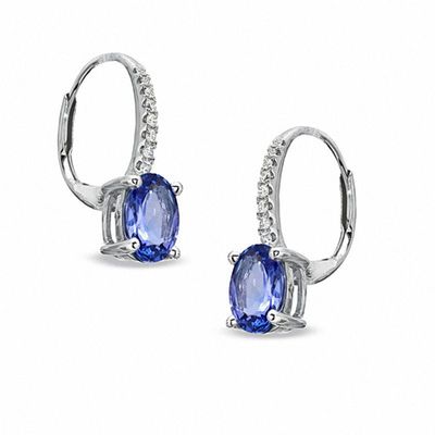 Oval Tanzanite and Diamond Accent Drop Earrings in 10K White Gold|Peoples Jewellers