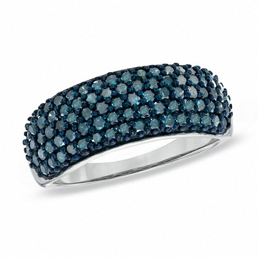 1.00 CT. T.W. Enhanced Blue Diamond Multi-Row Band in Sterling Silver|Peoples Jewellers