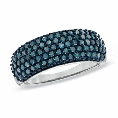 1.00 CT. T.W. Enhanced Blue Diamond Multi-Row Band in Sterling Silver|Peoples Jewellers