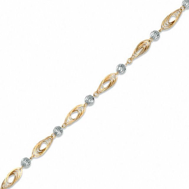 Oval Link Swirl Bead Bracelet in 10K Two-Tone Gold - 7.5"