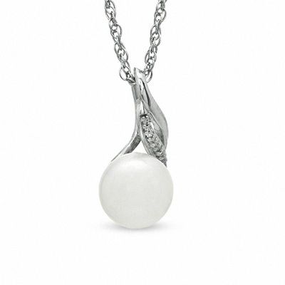 Honora 8.5-9.0mm Freshwater Cultured Pearl and Diamond Accent Swirl Pendant in Sterling Silver|Peoples Jewellers