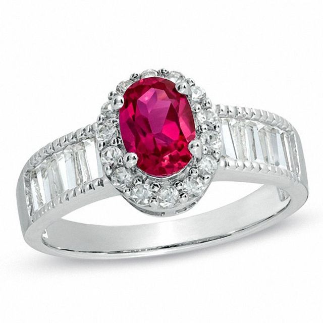 Oval Lab-Created Ruby and White Sapphire Ring in Sterling Silver|Peoples Jewellers