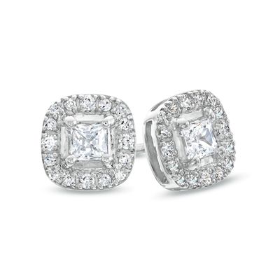 0.40 CT. T.W. Certified Canadian Princess-Cut Diamond Frame Stud Earrings in 14K White Gold (I/I2)|Peoples Jewellers