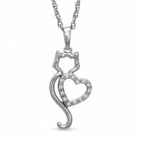 Tender Voices® 0.05 CT. T.W. Diamond Cat with Heart Pendant in Sterling Silver|Peoples Jewellers