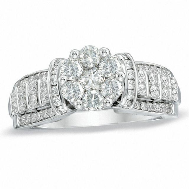 1.00 CT. T.W. Diamond Cluster Engagement Ring in 10K White Gold|Peoples Jewellers