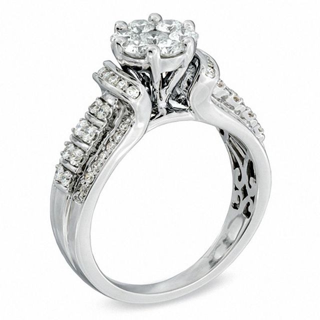 1.00 CT. T.W. Diamond Cluster Engagement Ring in 10K White Gold|Peoples Jewellers