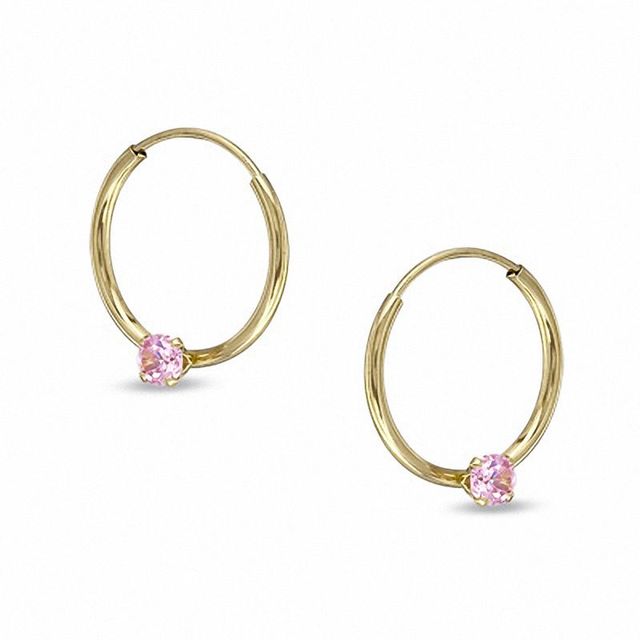 Child's Hoop Earrings with Pink Cubic Zirconia in 14K Gold|Peoples Jewellers