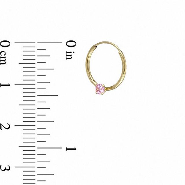 Child's Hoop Earrings with Pink Cubic Zirconia in 14K Gold
