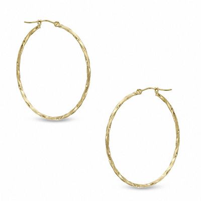 35mm Square Twist Hoop Earrings in 14K Gold|Peoples Jewellers
