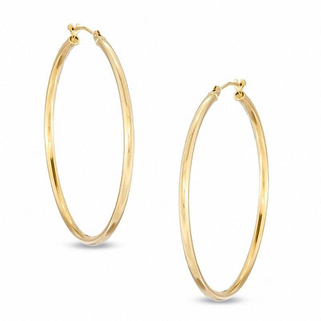 42mm Polished Hoop Earrings in 14K Gold|Peoples Jewellers