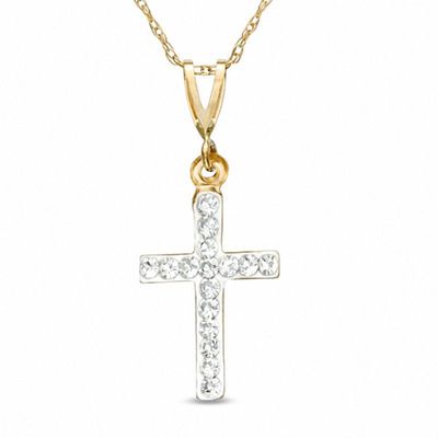 White Crystal Cross Pendant in 14K Gold|Peoples Jewellers