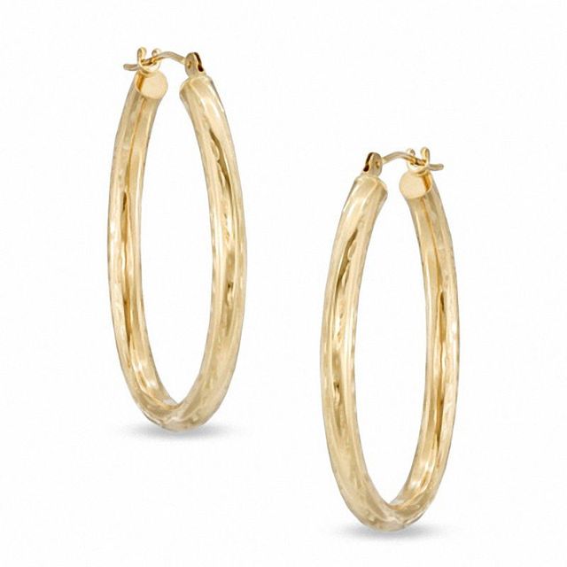 30mm Diamond-Cut Oval Hoop Earrings in 14K Gold|Peoples Jewellers