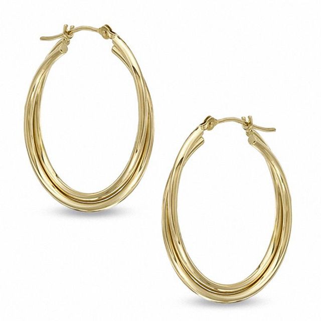 25mm Twisted Double Hoop Earrings in 14K Gold|Peoples Jewellers