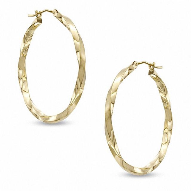 30mm Square Twist Hoop Earrings in 14K Gold|Peoples Jewellers