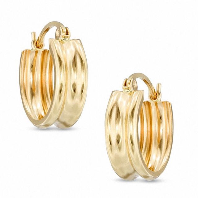 15mm Polished Ribbed Hoop Earrings in 14K Gold|Peoples Jewellers