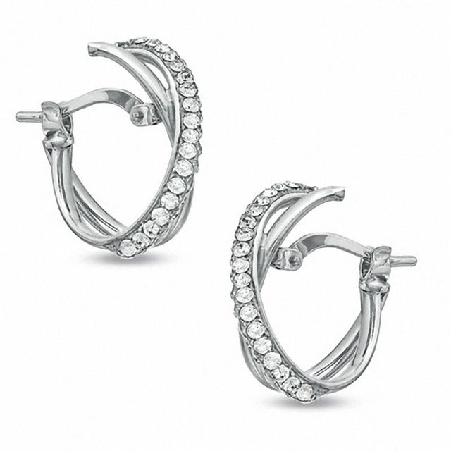 Crystal Oval "X" Hoop Earrings in Sterling Silver|Peoples Jewellers