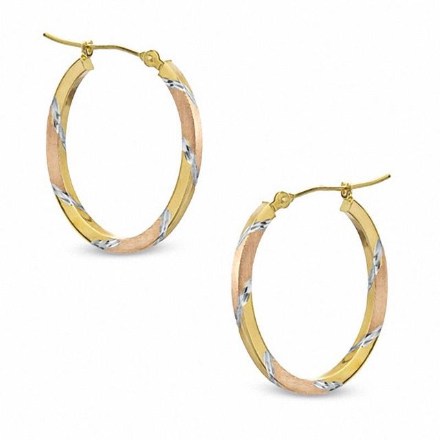 22mm Oval Tri-Tone Hoop Earrings in 14K Gold|Peoples Jewellers