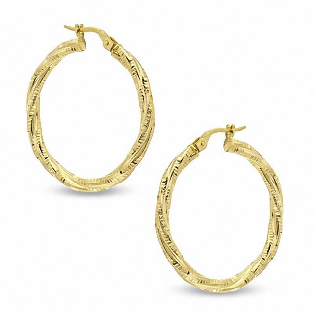 25mm Diamond-Cut Twist Hoop Earrings in 14K Gold|Peoples Jewellers