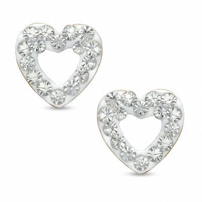 White Crystal Heart Earrings in 14K Gold|Peoples Jewellers