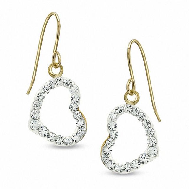 White Crystal Heart Dangle Earrings in 14K Gold|Peoples Jewellers