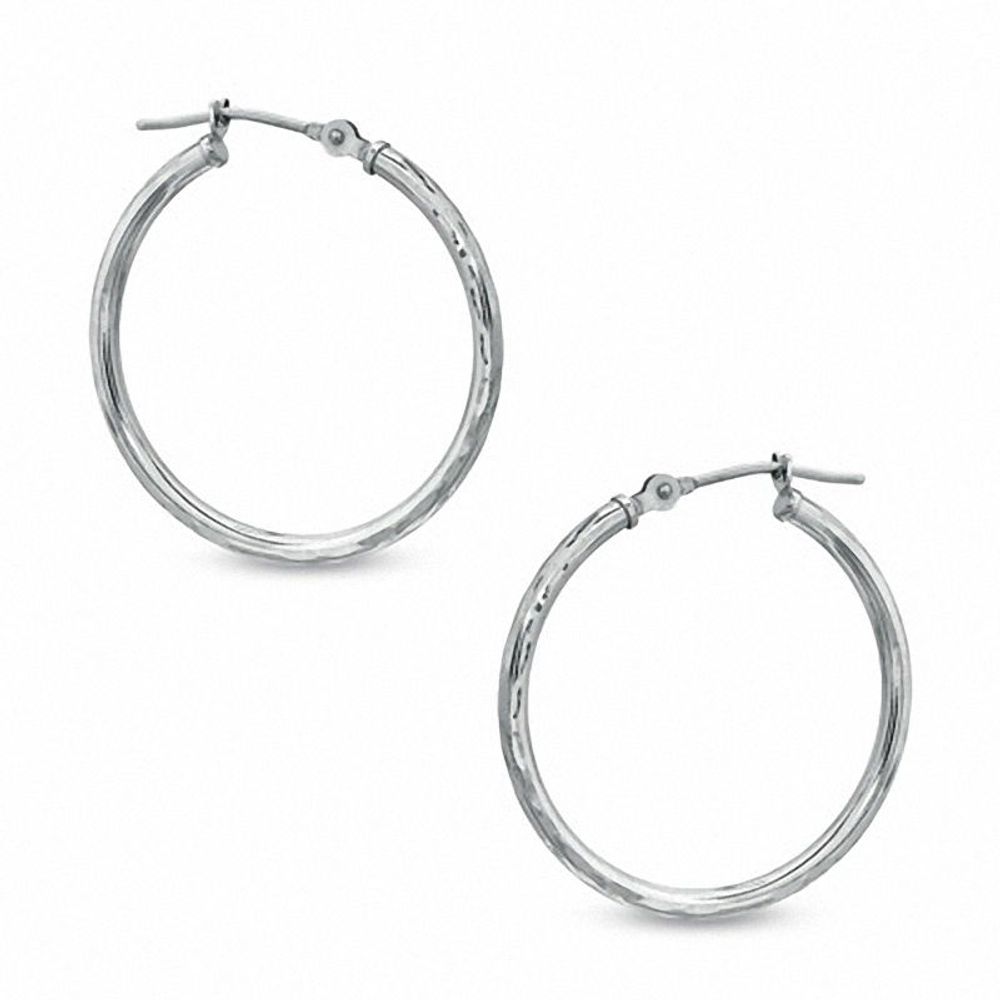 25mm Diamond-Cut Hoop Earrings in 14K White Gold|Peoples Jewellers