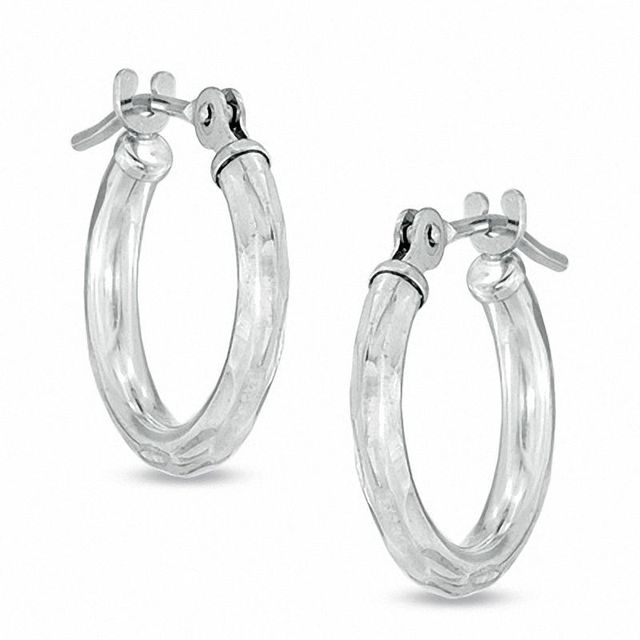 13mm Diamond-Cut Hoop Earrings in 14K White Gold|Peoples Jewellers