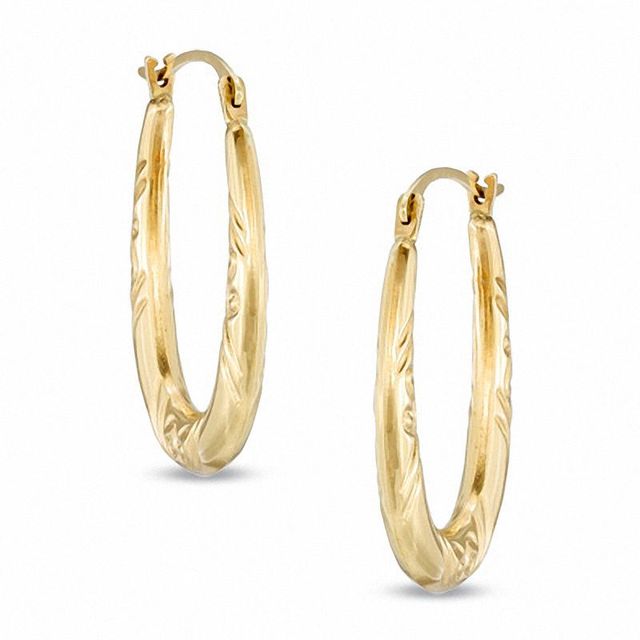 Patterned Oval Hoop Earrings in 14K Gold