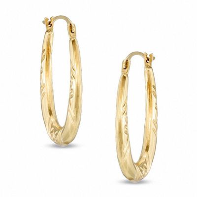 Patterned Oval Hoop Earrings in 14K Gold|Peoples Jewellers