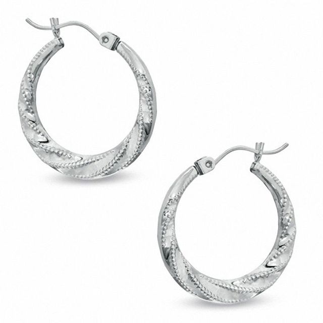 Beaded Twist Hoop Earrings in 14K White Gold|Peoples Jewellers